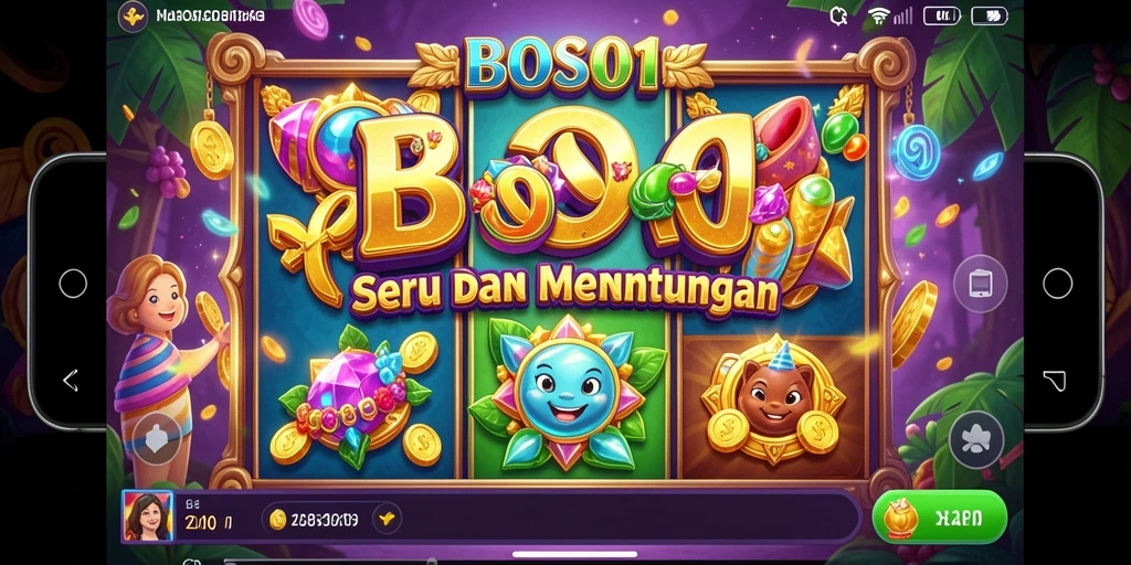 Tampilan gameplay menarik dari BOS01 dengan simbol slot yang berwarna-warni.