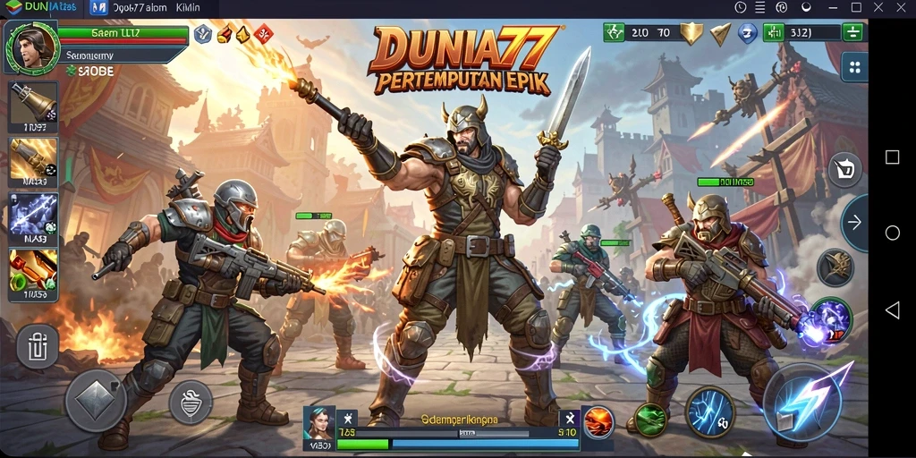 Screenshot DUNIA77 menampilkan pertempuran intens dengan strategi tim yang terampil.