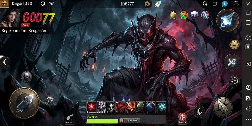 Screenshot gameplay GOD77 menunjukkan suasana Horror yang mengerikan.