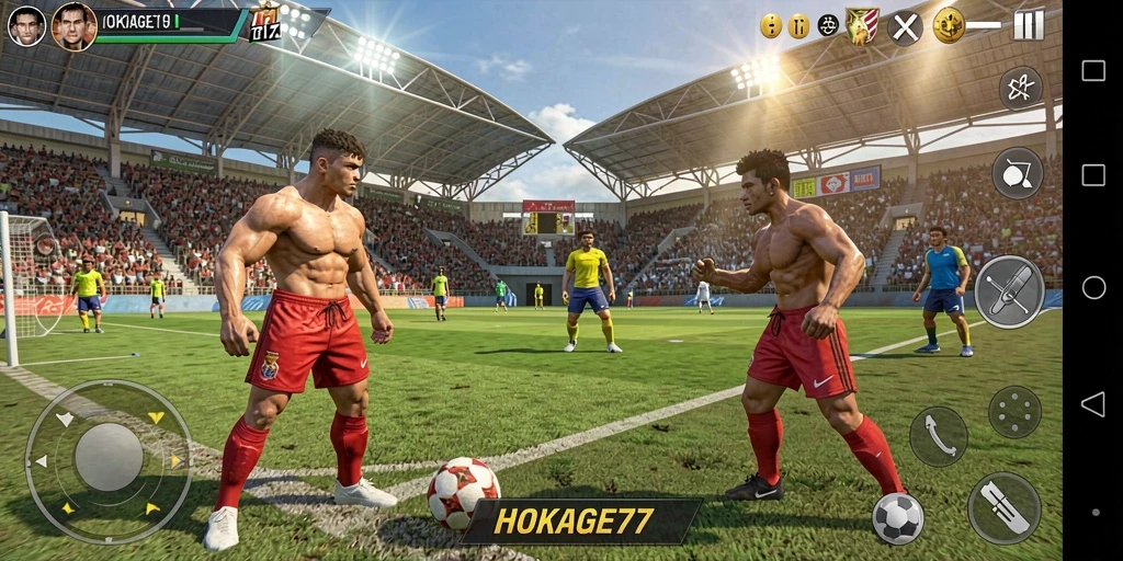 Screenshot utama HOKAGE77 menampilkan gameplay olahraga yang intens.