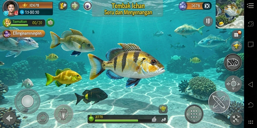 Screenshot gameplay Tembak Ikan yang menampilkan aksi menembak ikan.