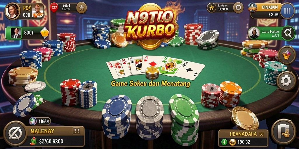 Screenshot gameplay N9TURBO yang menunjukkan serunya bermain Poker.