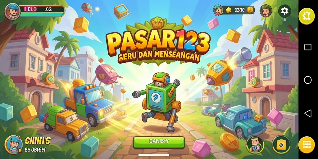 Tampilan gameplay PASAR123 yang penuh warna dan dinamis.