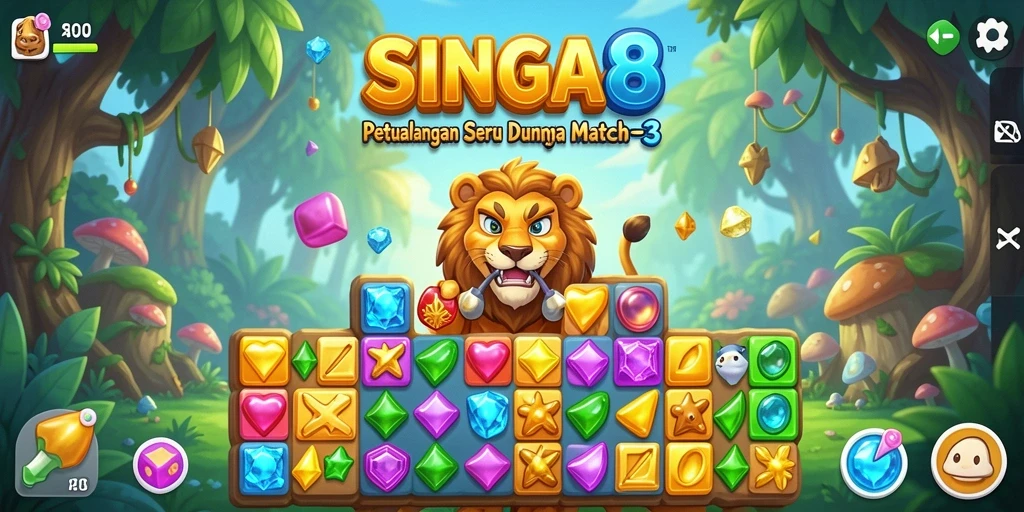 Tampilan gameplay SINGA8 yang penuh warna dan menantang.
